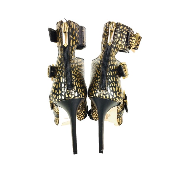 Sam Edelman Black & Gold Animal Print Strappy Caged Stiletto Heels Size 6M - Picture 9 of 12
